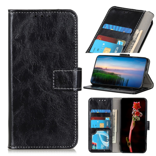 iPhone 15 Retro Crazy Horse Texture Horizontal Flip Leather Phone Case - Black