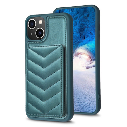 iPhone 15 BF26 Wave Pattern Card Bag Holder Phone Case - Green