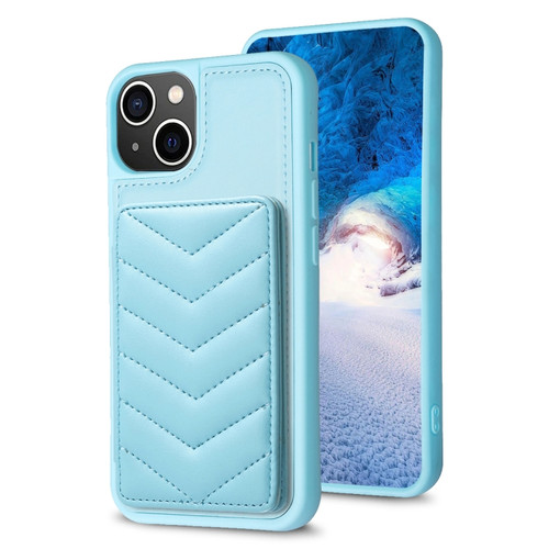 iPhone 15 BF26 Wave Pattern Card Bag Holder Phone Case - Blue