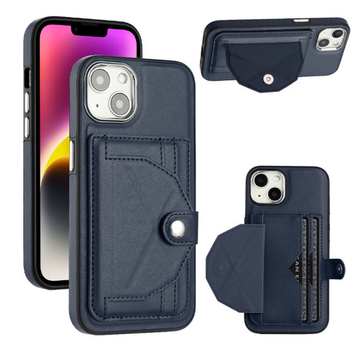 iPhone 15 Shockproof Leather Phone Case with Card Holder - Blue