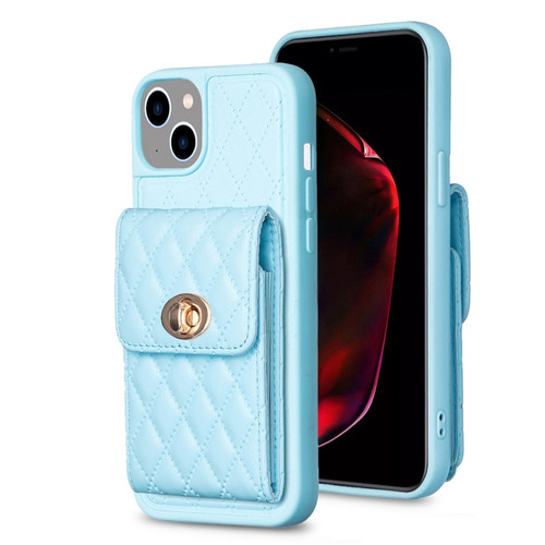 iPhone 15 Vertical Wallet Rhombic Leather Phone Case - Blue
