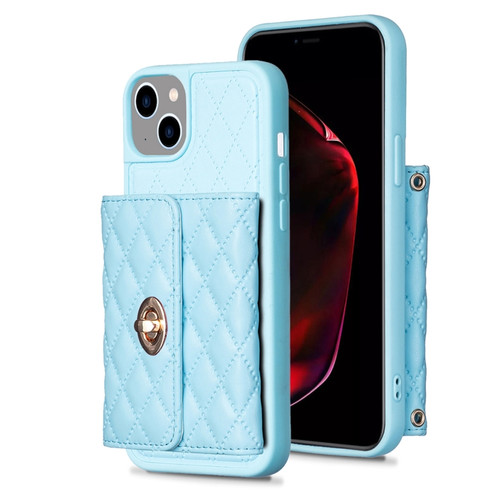 iPhone 15 Horizontal Wallet Rhombic Leather Phone Case - Blue