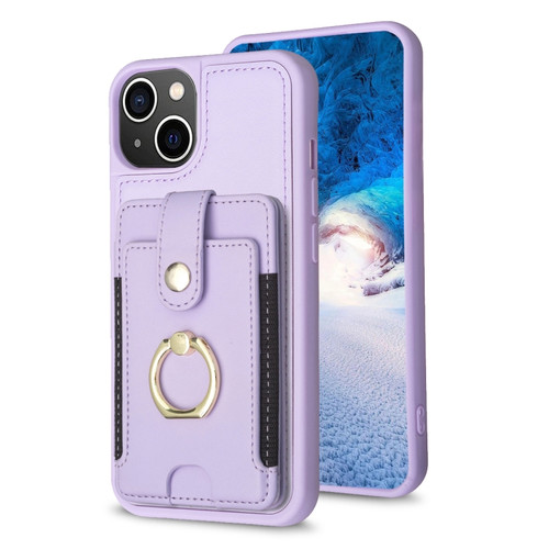 iPhone 15 BF27 Metal Ring Card Bag Holder Phone Case - Purple