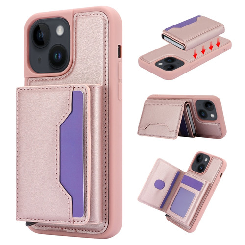 iPhone 15 RFID Anti-theft Detachable Card Bag Leather Phone Case - Pink