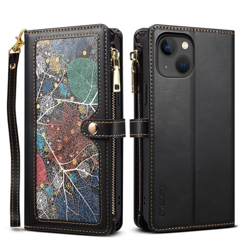 iPhone 15 ESEBLE Star Series Lanyard Zipper Wallet RFID Leather Case - Black