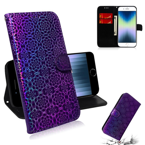 iPhone 7 / 8 Solid Color Colorful Magnetic Buckle Horizontal Flip PU Leather Case with Holder & Card Slots & Wallet & Lanyard - Purple