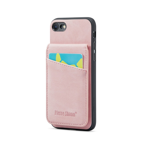 iPhone SE 2022 / 2020 / 7 / 8 Fierre Shann Crazy Horse Card Holder Back Cover PU Phone Case - Pink