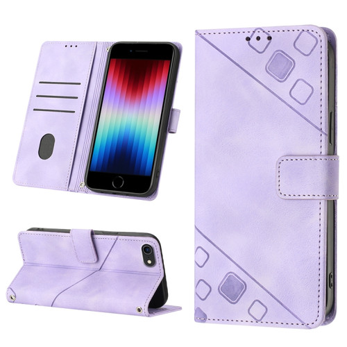 iPhone SE 2022 / 2020 / 7 / 8 Skin-feel Embossed Leather Phone Case - Light Purple