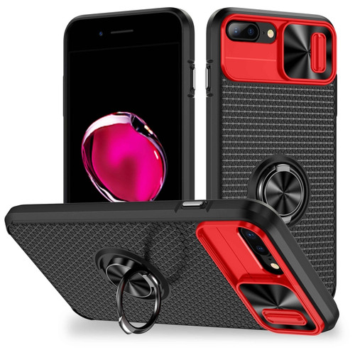 iPhone SE 2022 / 2020 / 7 / 8 Sliding Camshield Armor Phone Case with Ring Holder - Red Black