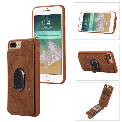 iPhone SE 2022 / 2020 / 8 / 7 Armor Ring Wallet Back Cover Phone Case - Brown