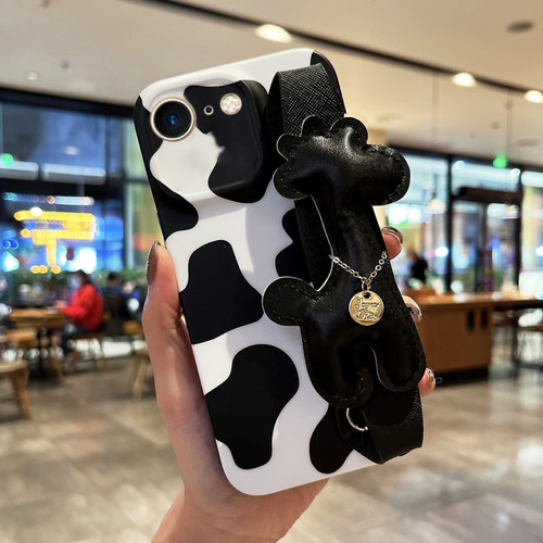 iPhone SE 2022 / 2020 / 8 / 7 Frosted Wrist Band TPU Phone Case - Milk Cow Texture