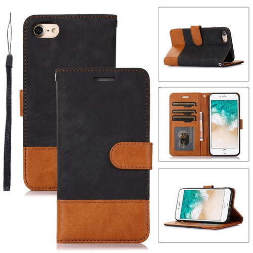 iPhone SE 2022 / SE 2020 / 7 / 8 Splicing Leather Phone Case - Black