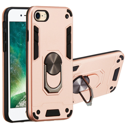 iPhone SE 2022 / SE 2020 / 8 / 7 2 in 1 Armour Series PC + TPU Protective Case with Ring Holder - Rose Gold