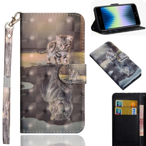 iPhone SE 2022 / SE 2020 / 8 / 7 3D Painting Pattern Horizontal Flip TPU + PU Leather Case with Holder & Card Slots & Wallet & Lanyard - Cat Tiger