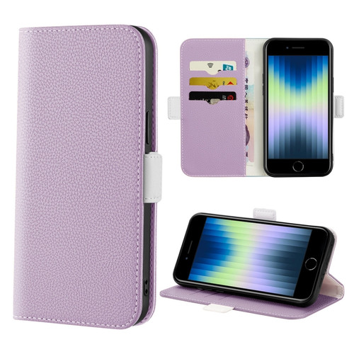 iPhone SE 2022 / SE 2020 / 8 / 7 Candy Color Litchi Texture Leather Phone Case - Light Purple
