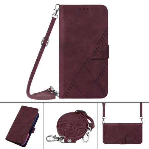 iPhone SE 2022 / SE 2020 / 8 / 7 Crossbody 3D Embossed Flip Leather Phone Case - Wine Red