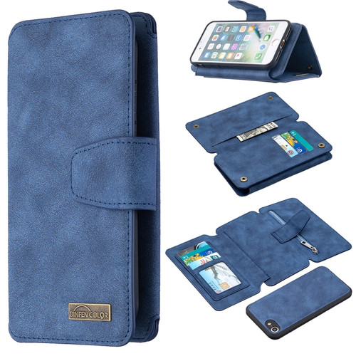 iPhone SE 2022 / SE 2020 / 8 / 7 Detachable Frosted Magnetic Horizontal Flip Leather Case with Card Slots & Holder & Zipper Wallet & Photo Frame - Blue