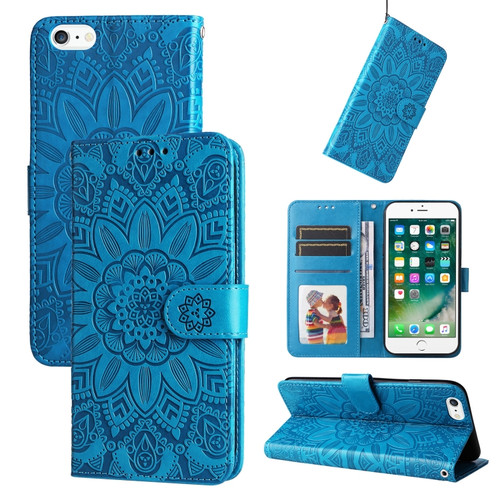 iPhone SE 2022 / SE 2020 / 8 / 7 Embossed Sunflower Leather Phone Case - Blue