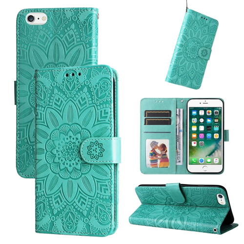 iPhone SE 2022 / SE 2020 / 8 / 7 Embossed Sunflower Leather Phone Case - Green