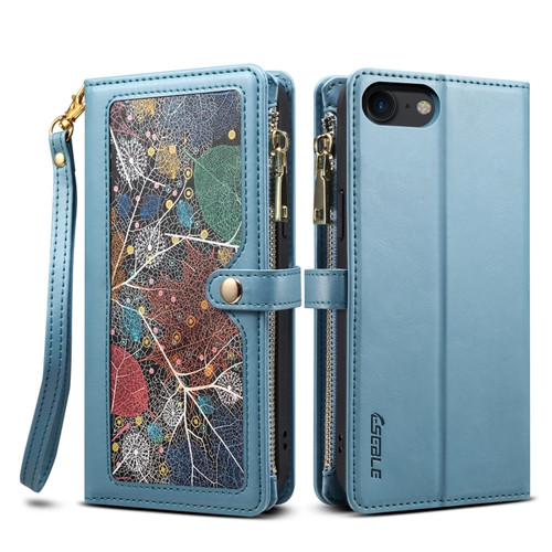 iPhone SE 2022 / SE 2020 / 8 / 7 ESEBLE Star Series Lanyard Zipper Wallet RFID Leather Case - Blue