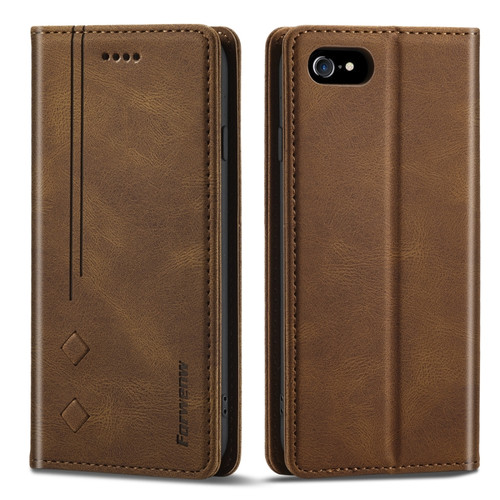 iPhone SE 2022 / SE 2020 / 8 / 7 Forwenw F2 Series Magnetic Horizontal Flip Leather Case with Holder & Card Slots & Wallet - Brown