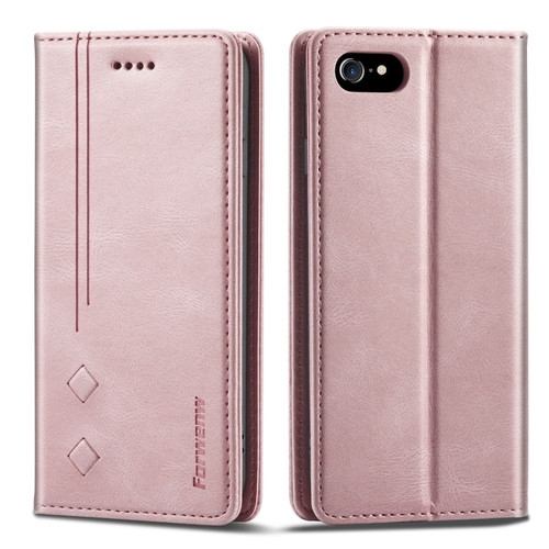 iPhone SE 2022 / SE 2020 / 8 / 7 Forwenw F2 Series Magnetic Horizontal Flip Leather Case with Holder & Card Slots & Wallet - Rose Gold