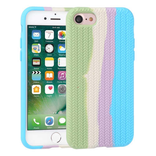 iPhone SE 2022 / SE 2020 / 8 / 7 Herringbone Texture Silicone Protective Case - Rainbow Green