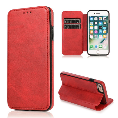iPhone SE 2022 / SE 2020 / 8 / 7 Knight Magnetic Suction Leather Phone Case - Red