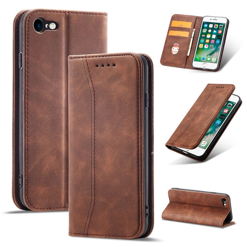 iPhone SE 2022 / SE 2020 / 8 / 7 Magnetic Dual-fold Leather Case - Coffee