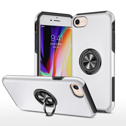 iPhone SE 2022 / SE 2020 / 8 / 7 Magnetic Ring Kickstand Shockproof Phone Case - Silver