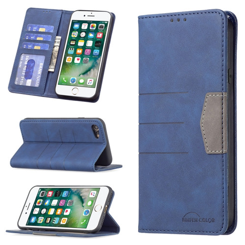 iPhone SE 2022 / SE 2020 / 8 / 7 Magnetic Splicing Leather Phone Case - Blue