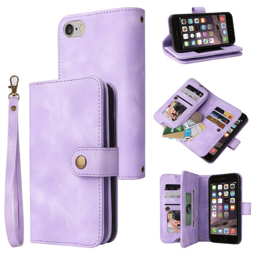 iPhone SE 2022 / SE 2020 / 8 / 7 Multifunctional Card Slot Zipper Wallet Leather Phone Case - Purple