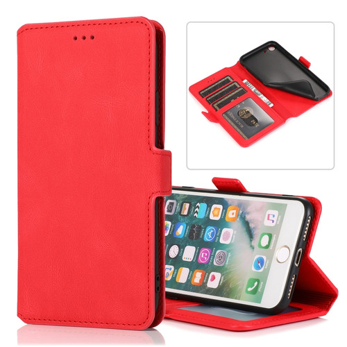 iPhone SE 2022 / SE 2020 / 8 / 7 Retro Magnetic Closing Clasp Horizontal Flip Leather Case with Holder & Card Slots & Photo Frame & Wallet - Red