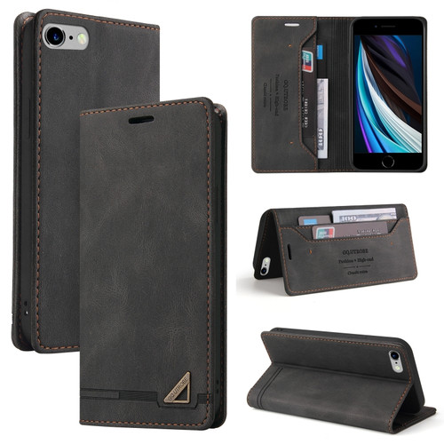 iPhone SE 2022 / SE 2020 / 8 / 7 Skin Feel Anti-theft Brush Horizontal Flip Leather Case with Holder & Card Slots & Wallet - Black