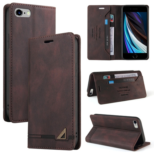 iPhone SE 2022 / SE 2020 / 8 / 7 Skin Feel Anti-theft Brush Horizontal Flip Leather Case with Holder & Card Slots & Wallet - Brown