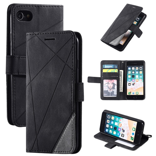 iPhone SE 2022 / SE 2020 / 8 / 7 Skin Feel Splicing Horizontal Flip Leather Case with Holder & Card Slots & Wallet & Photo Frame - Black