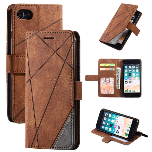 iPhone SE 2022 / SE 2020 / 8 / 7 Skin Feel Splicing Horizontal Flip Leather Case with Holder & Card Slots & Wallet & Photo Frame - Brown