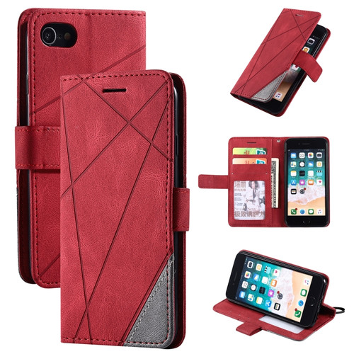 iPhone SE 2022 / SE 2020 / 8 / 7 Skin Feel Splicing Horizontal Flip Leather Case with Holder & Card Slots & Wallet & Photo Frame - Red