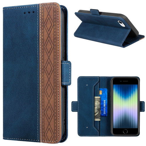 iPhone SE 2022 / SE 2020 / 8 / 7 Stitching Magnetic RFID Leather Case - Royal Blue
