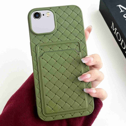 iPhone SE 2022 / SE 2020 / 8 / 7 Weave Texture Card Slot Skin Feel Phone Case - Olive Green