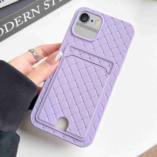 iPhone SE 2022 / SE 2020 / 8 / 7 Weave Texture Card Slot Skin Feel Phone Case with Push Card Hole - Light Purple