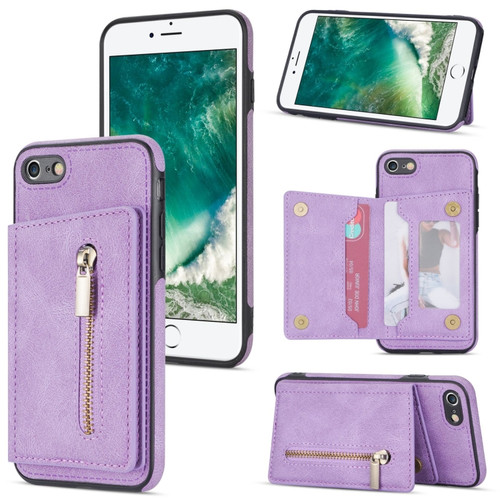 iPhone SE 2022 / SE 2020 / 8 / 7 Zipper Card Holder Phone Case - Purple