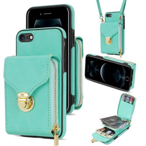 iPhone SE 2022 / SE 2020 / 8 / 7 Zipper Hardware Card Wallet Phone Case - Mint Green