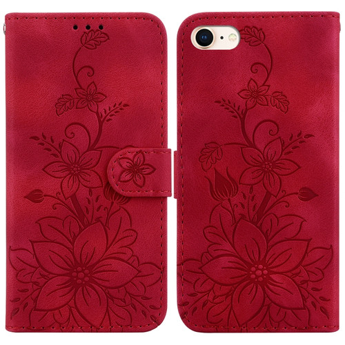 iPhone SE 2022 / SE 2020 / 8 Lily Embossed Leather Phone Case - Red