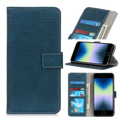 iPhone SE 2022 / SE 2020 Crocodile Texture Horizontal Flip Leather Case with Holder & Card Slots & Wallet - Dark Green