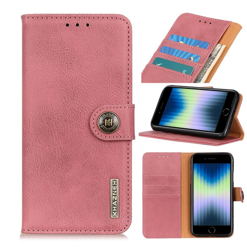 iPhone SE 2022 / SE 2020 KHAZNEH Cowhide Texture PU + TPU Left and Right Open Leather Case with Bracket & Line Card and Wallet - Pink