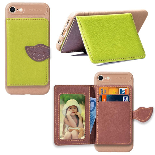 iPhone SE 2022 / SE 2020 Leaf Buckle Litchi Texture Card Holder PU + TPU Case with Card Slot & Wallet & Holder & Photo Frame - Green