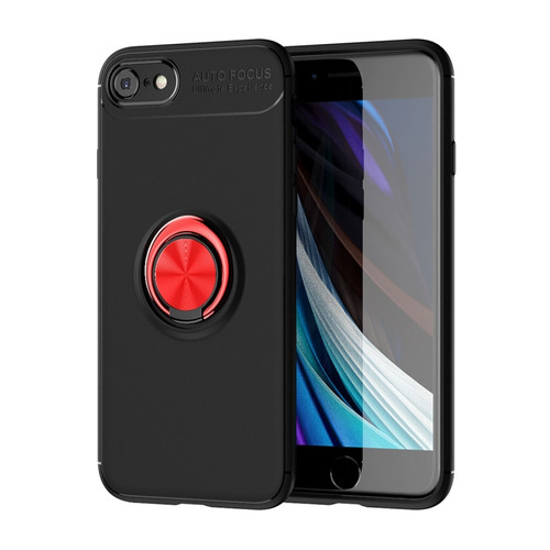 iPhone SE 2022 / SE 2020 Metal Ring Holder 360 Degree Rotating TPU Case - Black+ Red