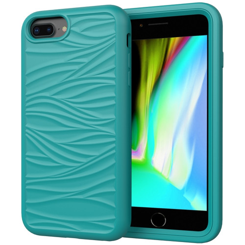 iPhone SE 2022 / SE 2020 Wave Pattern 3 in 1 Silicone+PC Shockproof Protective Case - Dark Sea Green