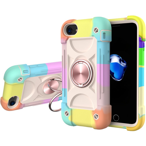 Shockproof Silicone + PC Protective Case with Dual-Ring Holder iPhone 6/6s/7/8/SE 2022 / SE 2020 - Colorful Rose Gold